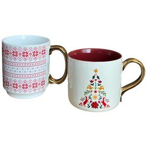 NWT PAIR Complementary Ceramic Holiday Mugs Christmas Winter Scandinavian Hygge